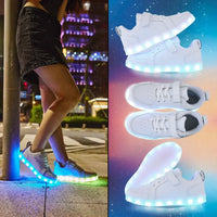 Children's LED sneakers with a colour-changing light effect when walking.