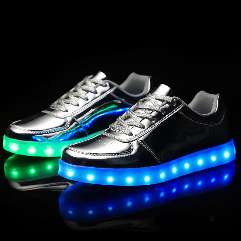 Children's LED sneakers with a colour-changing light effect when walking.