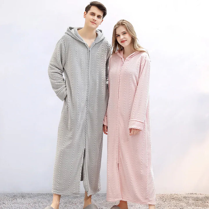 Hooded flannel bathrobe for couples – CosyHug