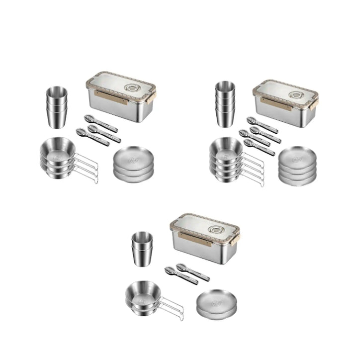 Camping Messware Kit Stainless Steel Dinnerware with Storage Box – CampSet