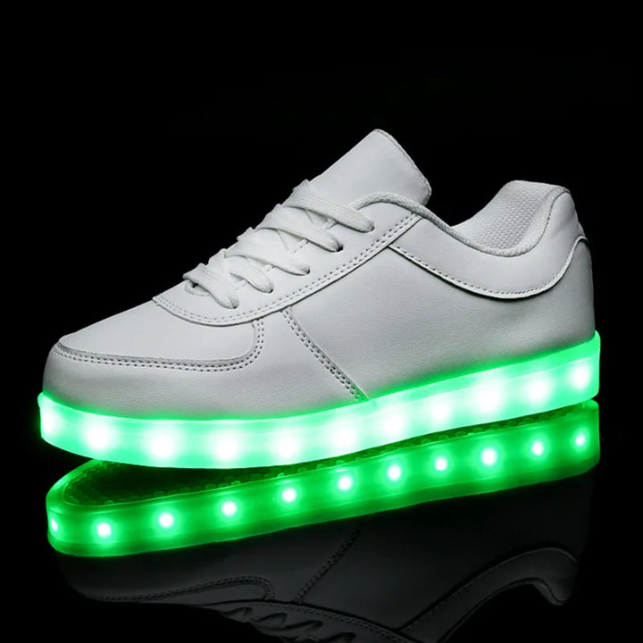 Children's LED sneakers with a colour-changing light effect when walking.
