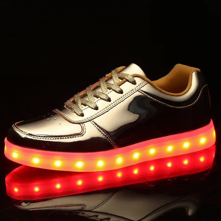 Children's LED sneakers with a colour-changing light effect when walking.