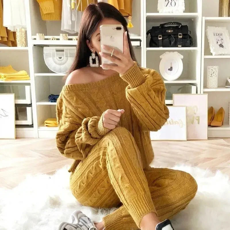 Ladies' Knitted Tracksuit Two-Piece Set for Autumn & Winter – Isaline