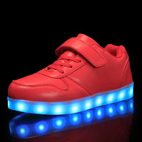 Children's LED sneakers with a colour-changing light effect when walking.