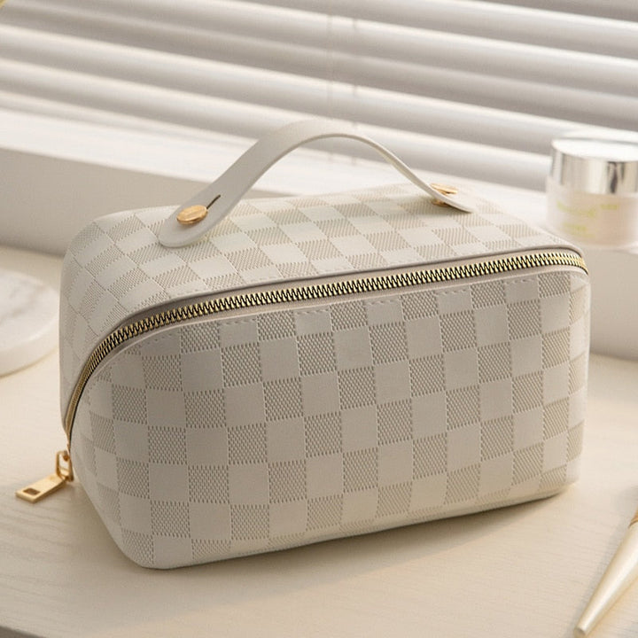 PU leather cosmetic bag with compartments – LuxeCarry