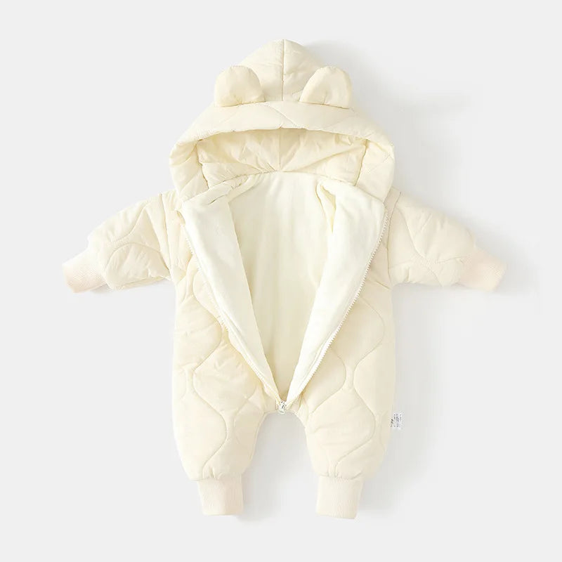 Hooded baby snowsuit with bear motif – cosy & warm for winter