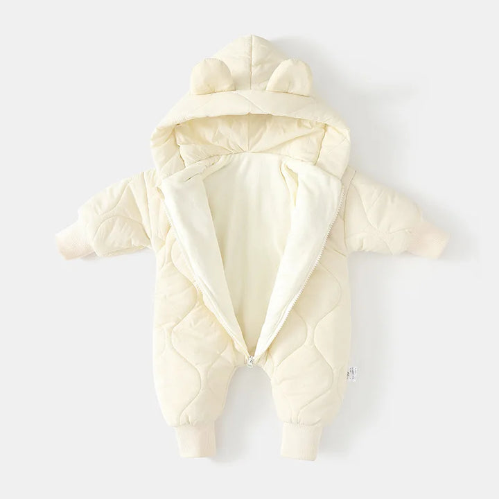 Hooded baby snowsuit with bear motif – cosy & warm for winter
