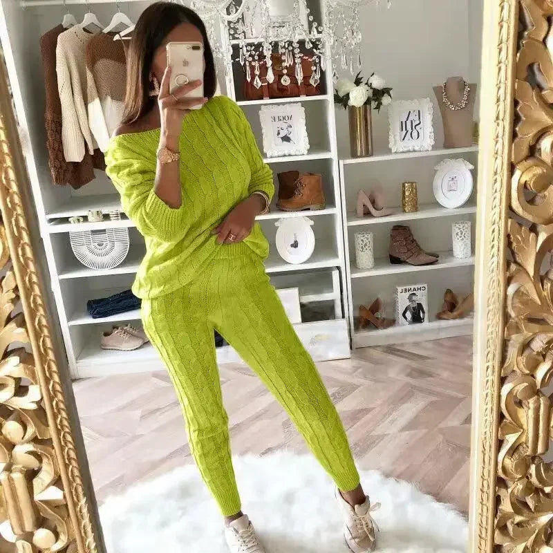 Ladies' Knitted Tracksuit Two-Piece Set for Autumn & Winter – Isaline