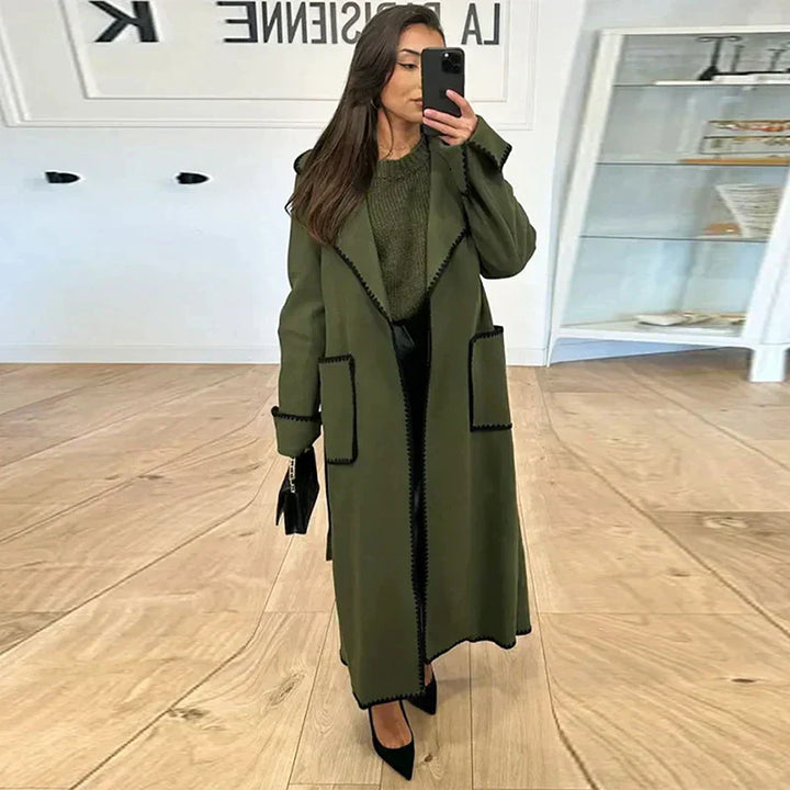 Long women's coat with contrast stitching – Autumn Magic Viviane