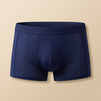 Front view of navy boxer shorts with perforated mesh side panels and a smooth centre pouch 6