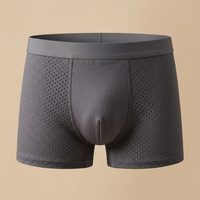 Front view of grey boxer shorts with perforated mesh side panels and a smooth centre pouch 5