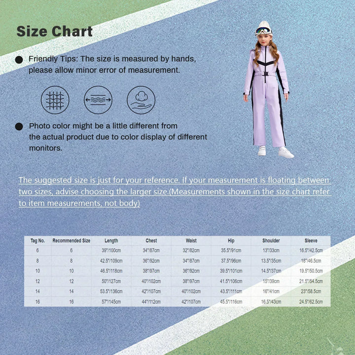 Waterproof one-piece ski suit for girls with fleece lining – Alina