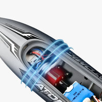 High-performance racing boat AquaX – remote-controlled speedboat with water cooling & automatic reset
