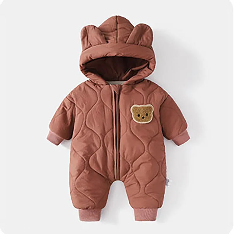 Hooded baby snowsuit with bear motif – cosy & warm for winter