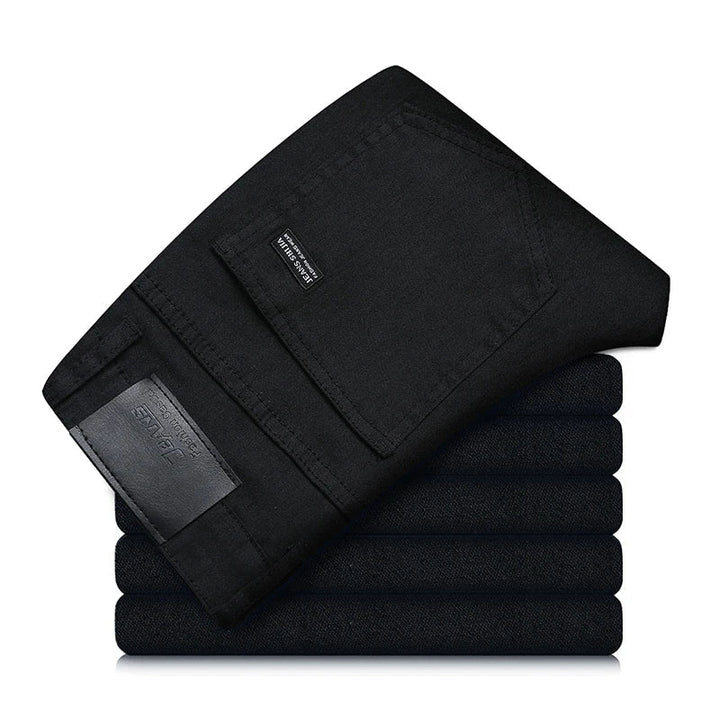 Men's Straight Fit Jeans in Black with Stretch – Milan