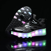 Children's roller skates with LED lights and removable wheels.