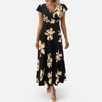 Short Sleeve V-Neck Midi Dress - Janet