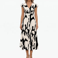 Short Sleeve V-Neck Midi Dress - Janet