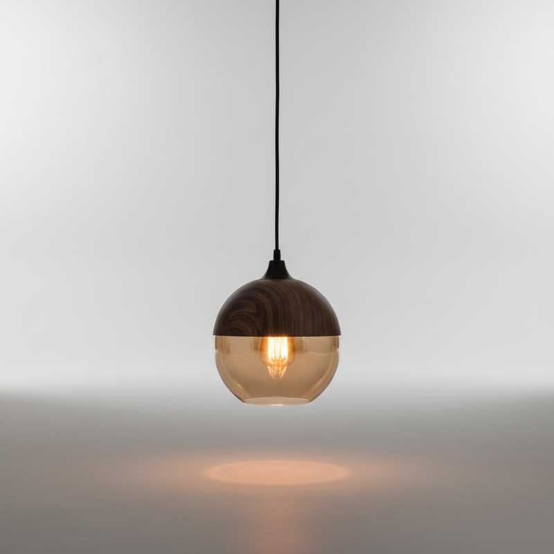 Skandinavische Holzglas Hängeleuchte - ScandiSphere