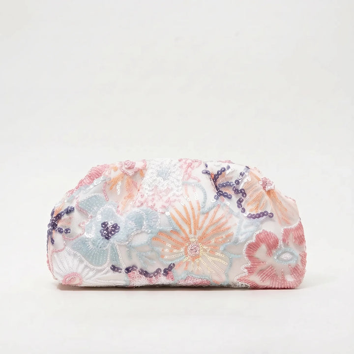 Soft Embroidered Ladies Evening Clutch Bag - Fleuris