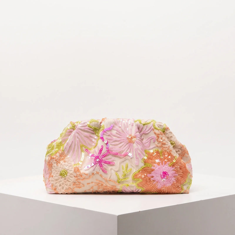 Soft Embroidered Ladies Evening Clutch Bag - Fleuris
