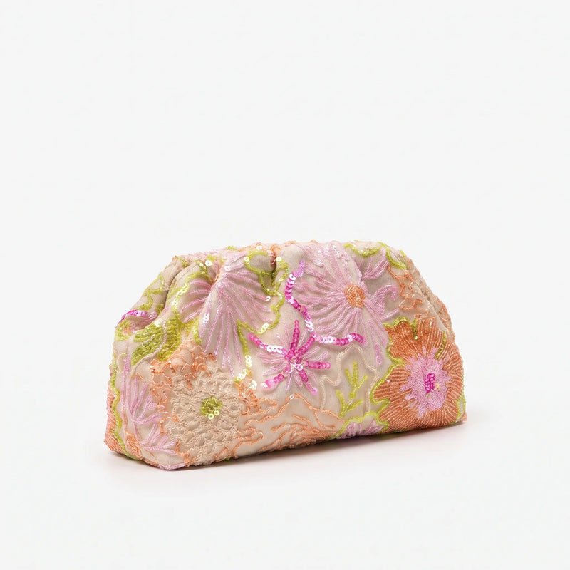Soft Embroidered Ladies Evening Clutch Bag - Fleuris