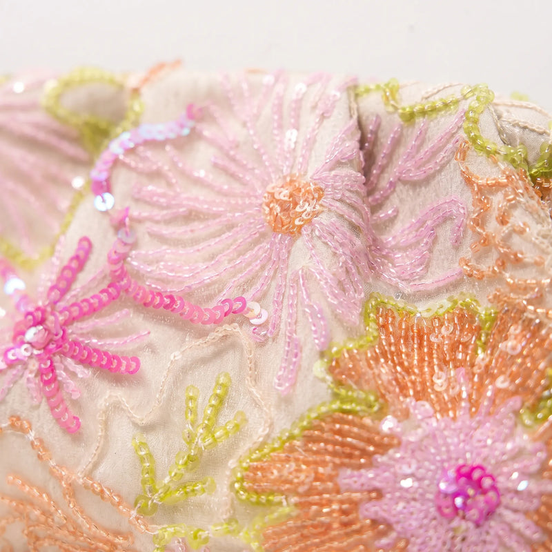 Soft Embroidered Ladies Evening Clutch Bag - Fleuris