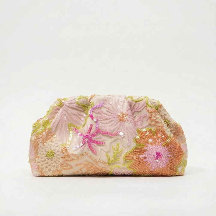 Soft Embroidered Ladies Evening Clutch Bag - Fleuris