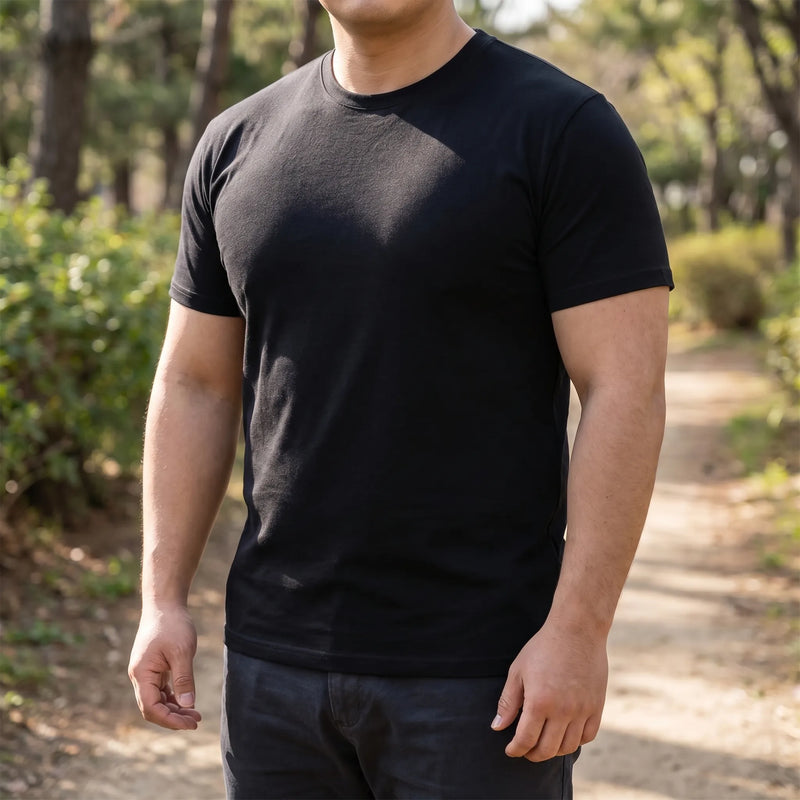 Solid Color Fitted Crew Neck Tee - Jeff