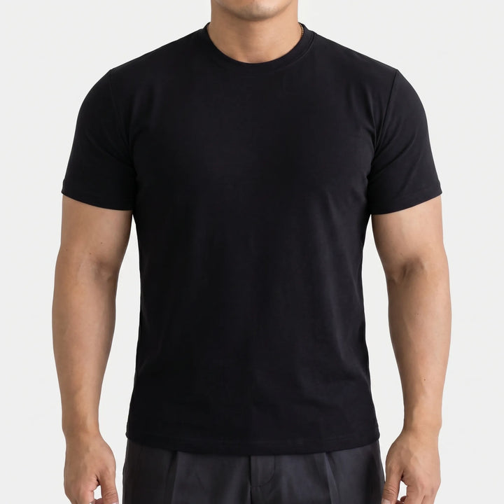 Solid Color Fitted Crew Neck Tee - Jeff