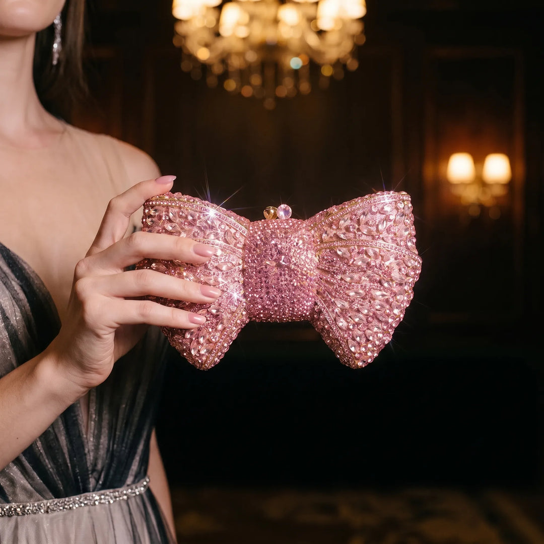 Sparkling Bow-Shaped Evening Clutch Bag - Bovena