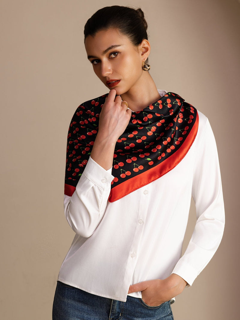 Square Cherry Print Scarf - Cherella