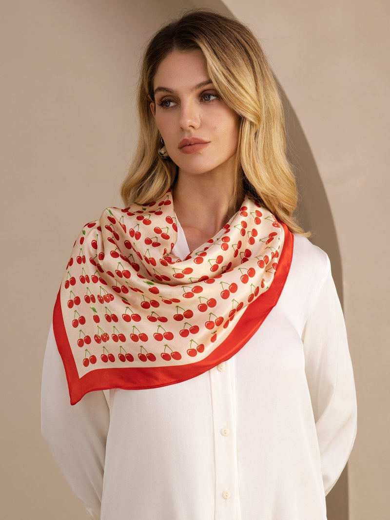 Square Cherry Print Scarf - Cherella