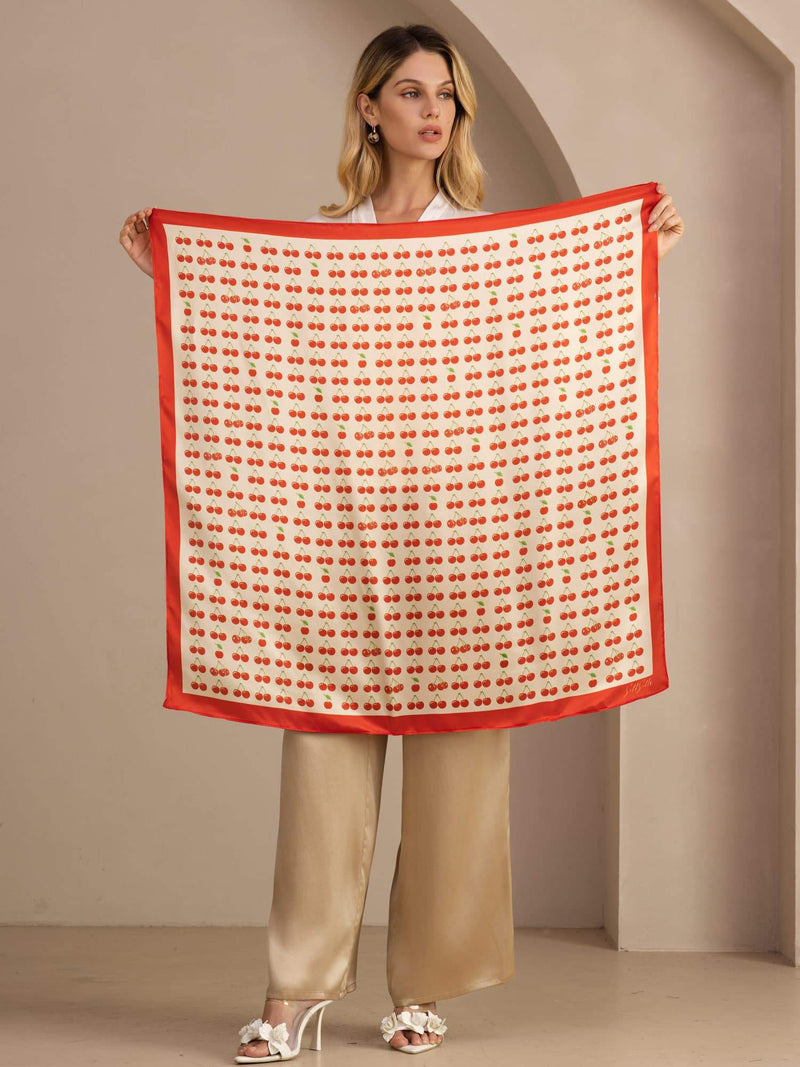 Square Cherry Print Scarf - Cherella