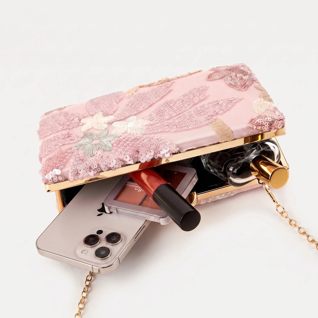 Structured Floral Evening Clutch Bag - Blusheta