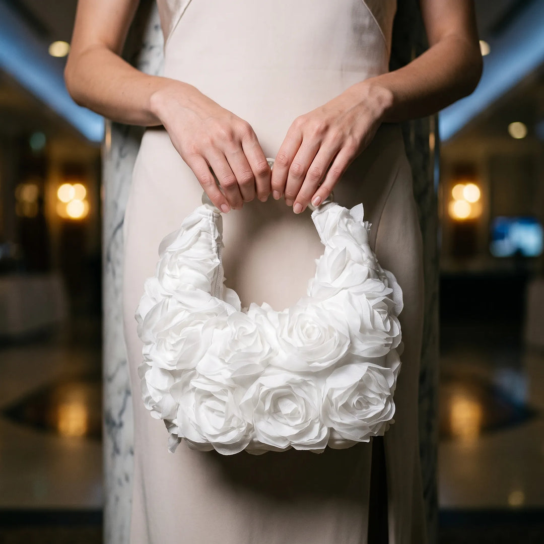 Structured Half Moon Floral Evening Bag - Florique