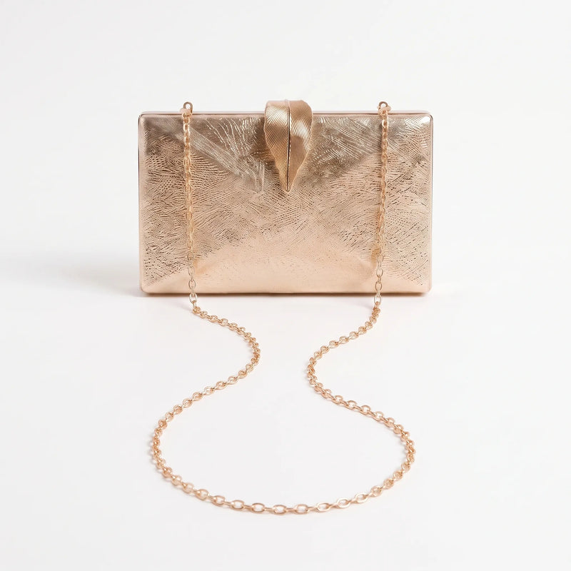 Structured Metallic Gold Evening Clutch Bag - Nyktis