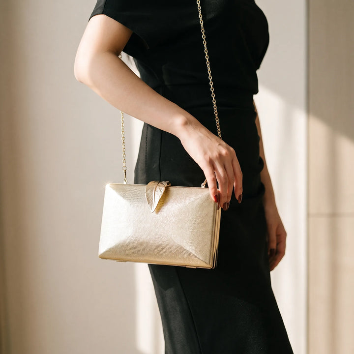 Structured Metallic Gold Evening Clutch Bag - Nyktis