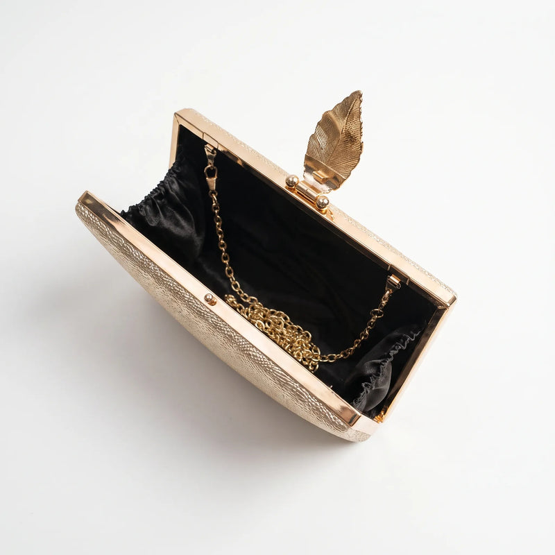 Structured Metallic Gold Evening Clutch Bag - Nyktis