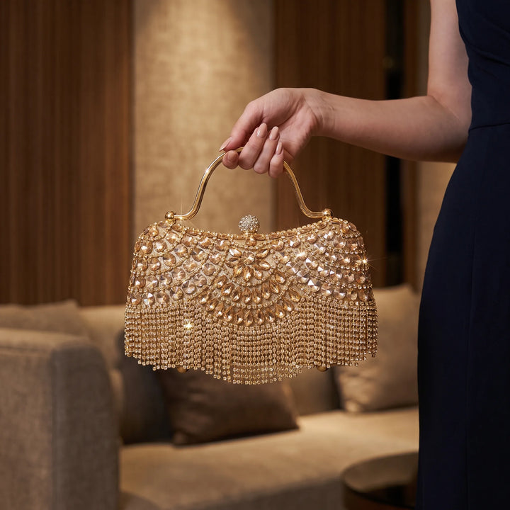 Structured Scalloped Embellished Evening Clutch Bag - Evenda