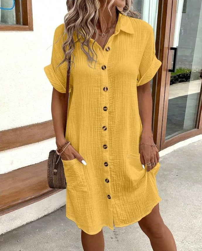 Summer dress with Button Closure and Short Sleeves – Lotte