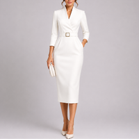 Tailored Long Sleeve Belted Midi Dress - Eileen