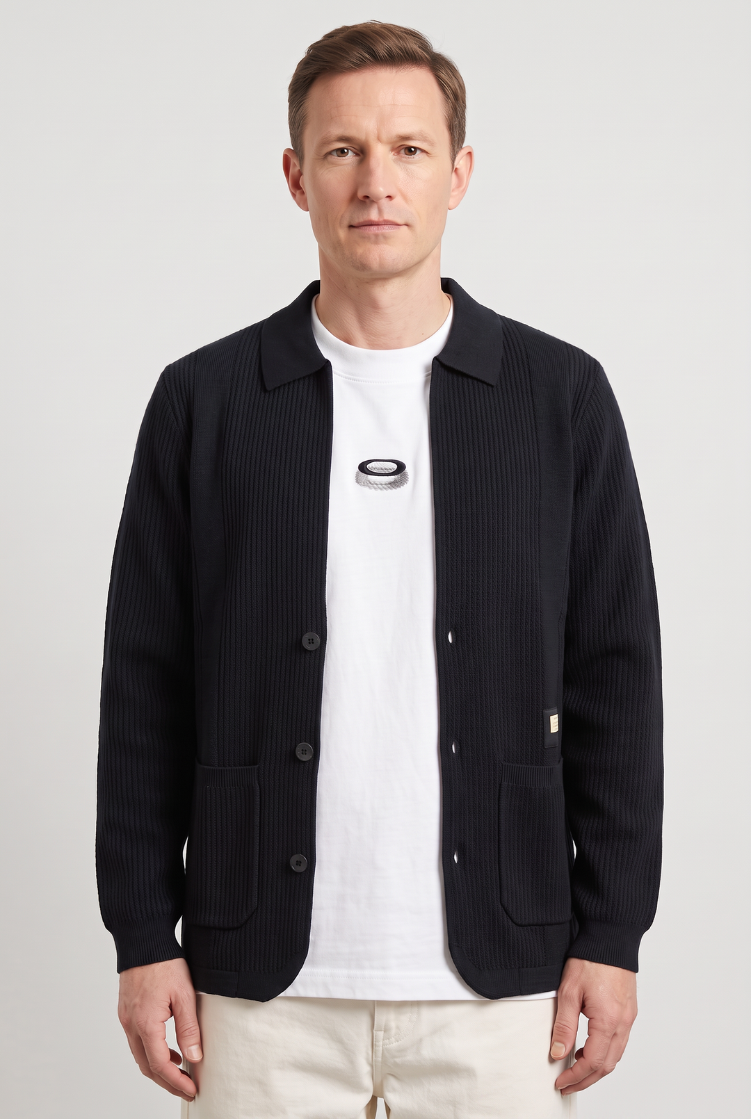 Textured Button-Through Men's Knit Cardigan - Clayton