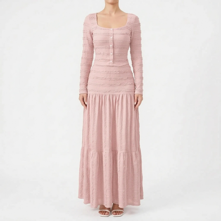 Textured Long Sleeve Tiered Maxi Dress - Rachael