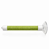 Single green perch on a plain white background, showing the textured wrap, white end caps, metal hook and clear suction cup. 5