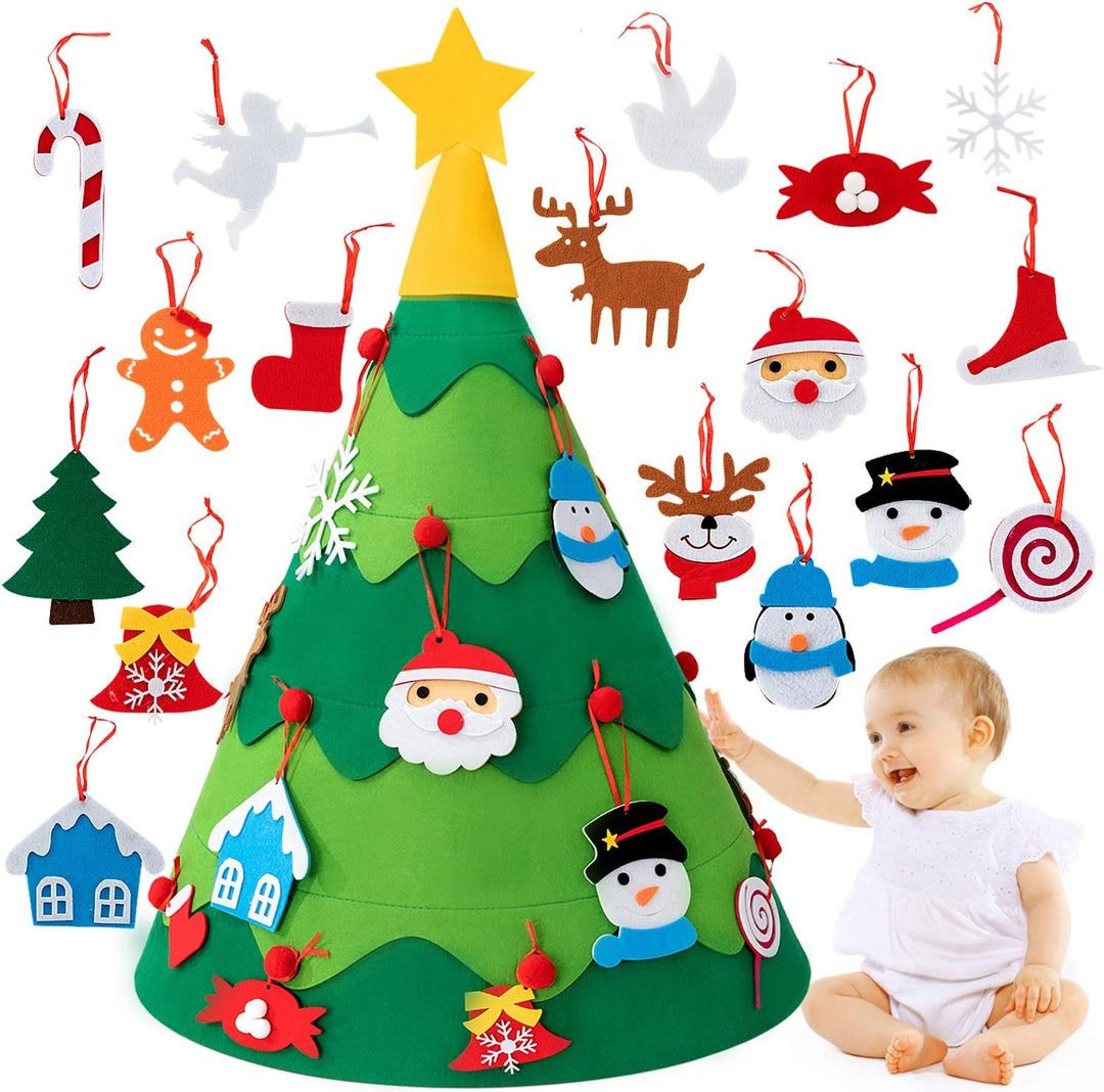 Felt Christmas tree for you to decorate – includes 30 decorative items