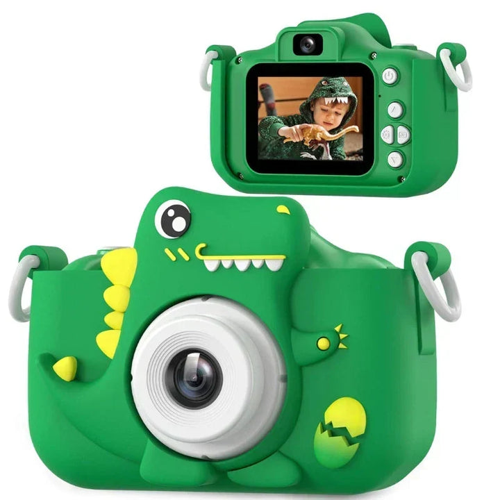 Children's camera with HD capability and dinosaur design for first photography adventures
