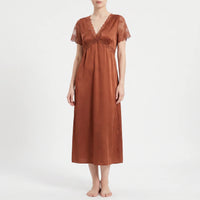 V-Neck Lace Trim Nightgown - Cathy