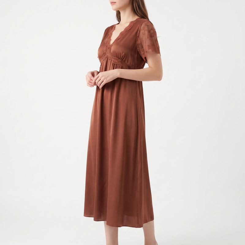 V-Neck Lace Trim Nightgown - Cathy