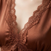 V-Neck Lace Trim Nightgown - Cathy